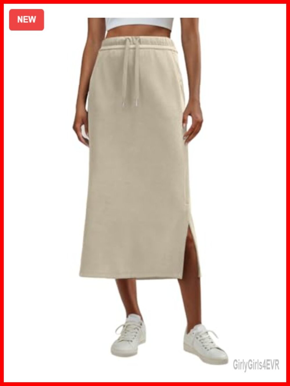 High Waisted Sweat Maxi Skirt with Pockets Side Slit A-Line